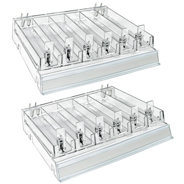 Clear 6 Compartment Divider Bin Cosmetic Tray with Pushers - 6 Slots per Tray, 2-Pack